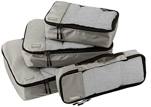 AmazonBasics Kleidertaschen-Set, 4-teilig, je 1 kleine, mittelgroße, große und schmale Packtasche, Grau