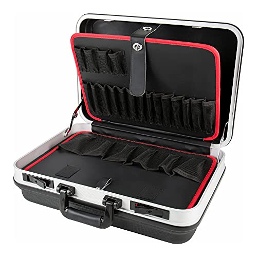 STIER Werkzeugkoffer Basic leer, ABS-Kunststoff Kofferschale, schwarze Werkzeugkiste, stabil & schlagfest, Tragkraft 15 kg, 30 Werkzeugtaschen, inkl. Schlüssel