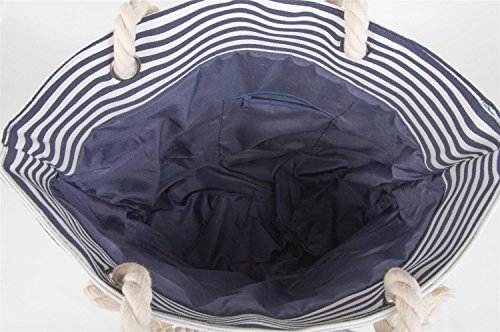 styleBREAKER Strandtasche in Streifen Optik mit Stern, Schultertasche, Shopper, Damen 02012037, Farbe:Marine-Weiß / Pink - 3