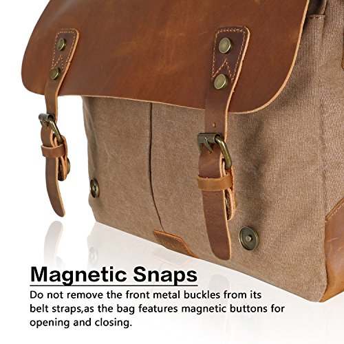 Langforth Vintage Messenger Bag Umhängetasche Aktentasche Schultertasche 14 Zoll Laptoptasche Notebooktasche aus Canvas und Leder Kaffee - 4