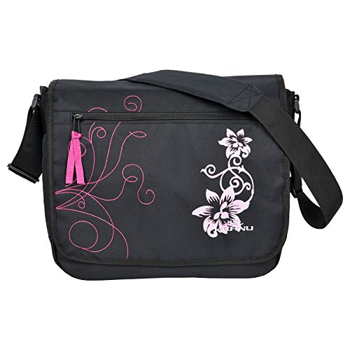 Daniel Ray Umhängetasche DIN A4 Messenger Bag - Hibiskus Flowers Farbauswahl (Hibiskus - Schwarz Pink)