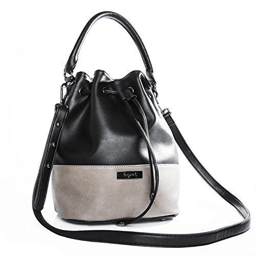 tragwert. Damen Handtasche Bucket Bag MIA Damenhandtasche als trendige Schultertasche und Umhängetasche aus veganem Leder in schwarz-taupe - 2