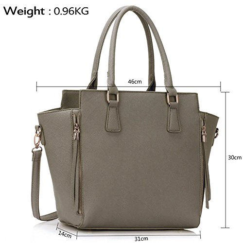 LeahWard® Damen ModeDesigner Stunning Zipper Tragetaschen Damen Qualität Schnell verkaufend Handtasche CWS00314 (Grey) - 3
