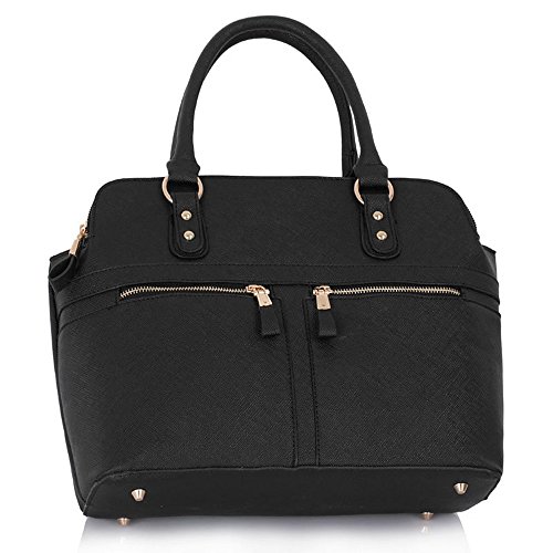 LeahWard® Damen Tragetaschen Celeb Style nett Handtaschen 3 Compartments GroßTaschen 250 (LW Schwarz) - 4