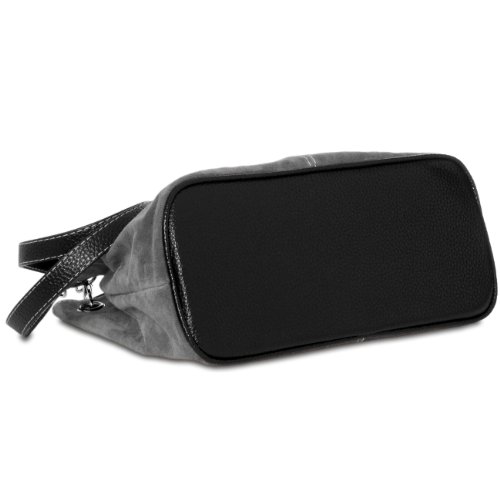 CASPAR klassische Damen Ledertasche / Handtasche / Schultertasche aus Wildleder – viele Farben – TL621, Farbe:dunkelgrau - 3