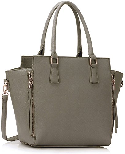 LeahWard Damen Zipper Handtaschen schönes Elegante Tote Schultertasche Taschen (Grau)