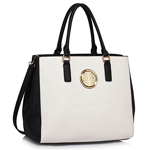 LeahWard ,  Damen Tasche , Weiß - Black/White Tote Handbag - Größe: M L