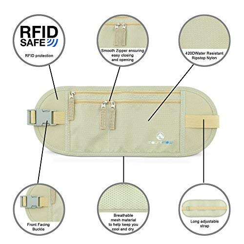 Reise Bauchtasche mit RFID-Blockierung – Geldgürtel Flach – Versteckte Sicherheits Sicherheitstasche – Unter Kleidung Beige - 2