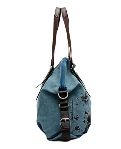 VADOOLL® Fashion Damen Mädchen Casual Canvas Umhängetasche Handtasche Schultertasche Tote ideal für Büro Freizeit Einkaufen Outdoor 40 x 15 x 30cm(Blau) - 3